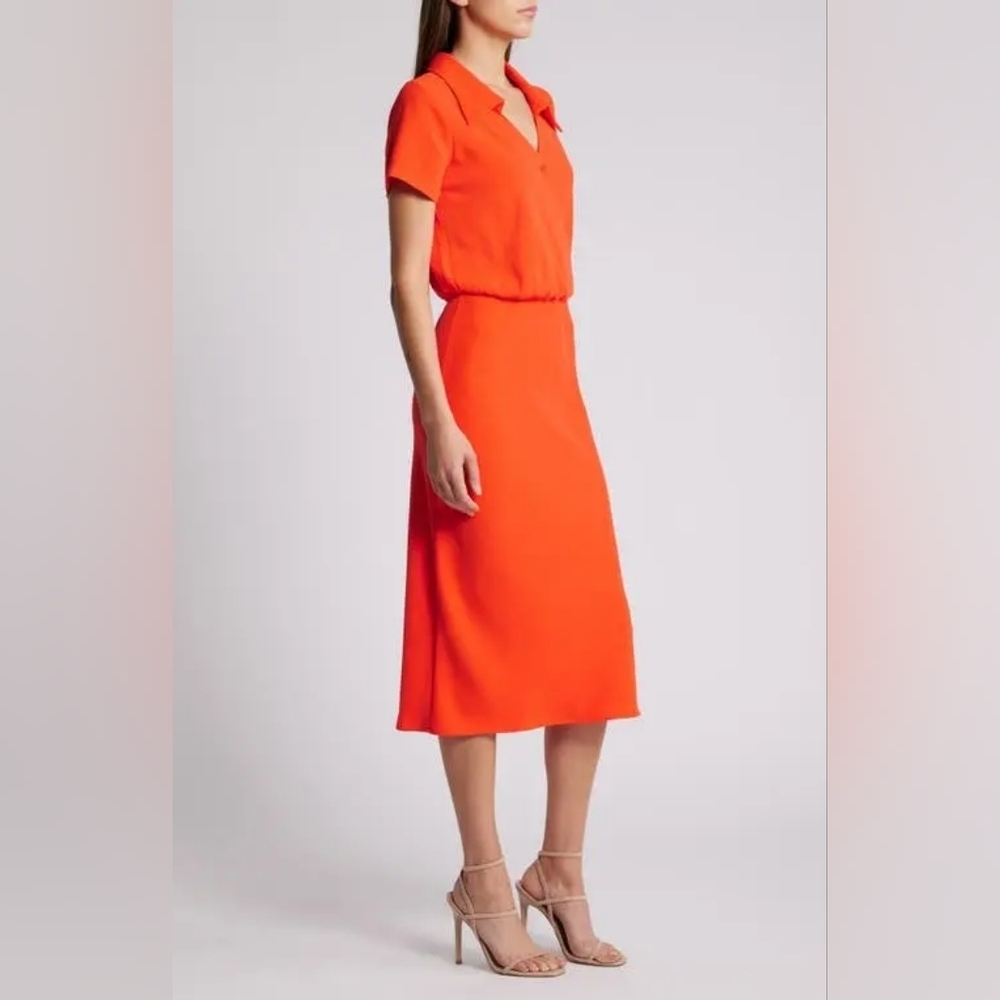 Nwot Amanda Uprichard Reya Satin Shirtdress‎ Vibrant Orange Women's XS - Picture 3 of 11